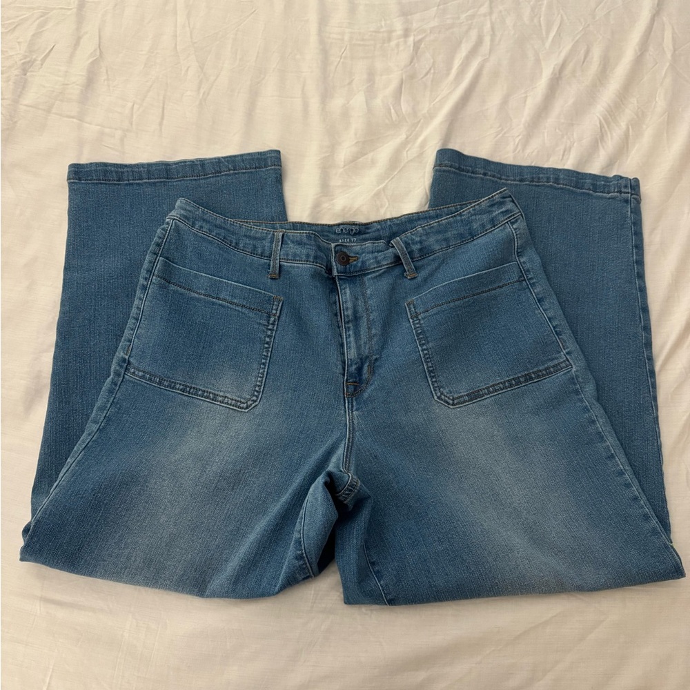 Wide leg Cropped High waisted Blue Jeans - Picture 2 of 7